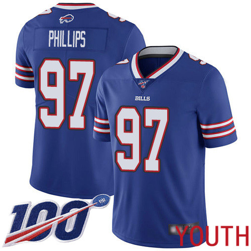 Youth Buffalo Bills 97 Jordan Phillips Royal Blue Team Color Vapor Untouchable Limited Player 100th Season NFL Jersey